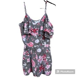 Harmony + Havoc Floral Pinstripe Romper Medium